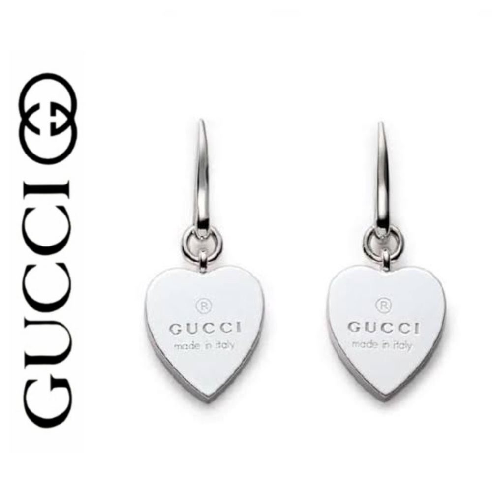 🆕 Gucci trademark logo SS.925 heart charm dangle earrings